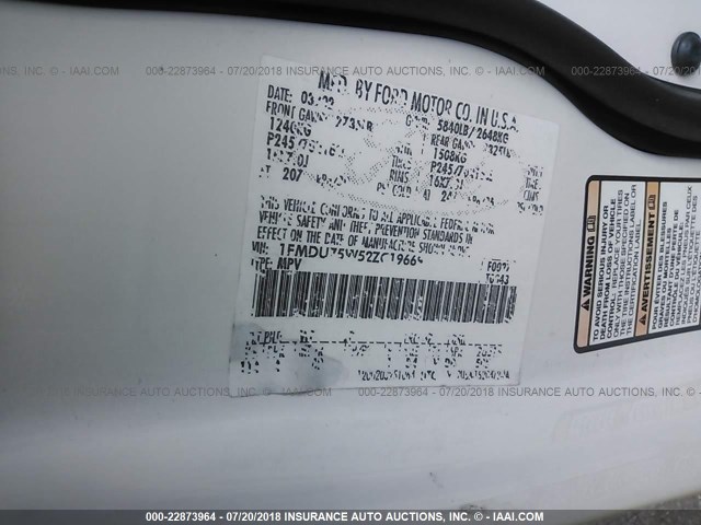 1FMDU75W52ZC19669 - 2002 FORD EXPLORER LIMITED 白色 照片 9