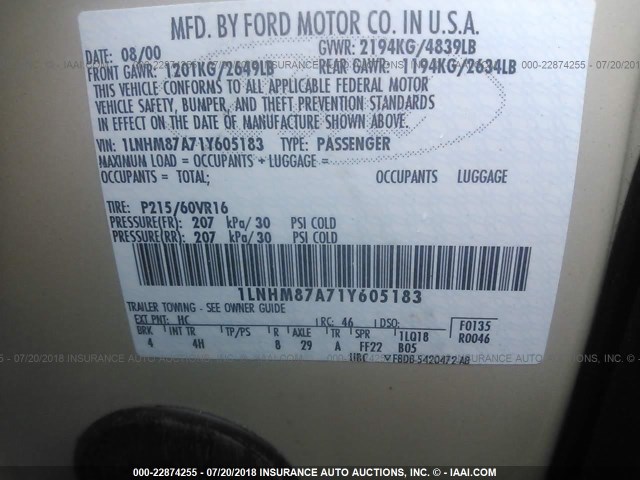 1LNHM87A71Y605183 - 2001 LINCOLN LS 白色 照片 9