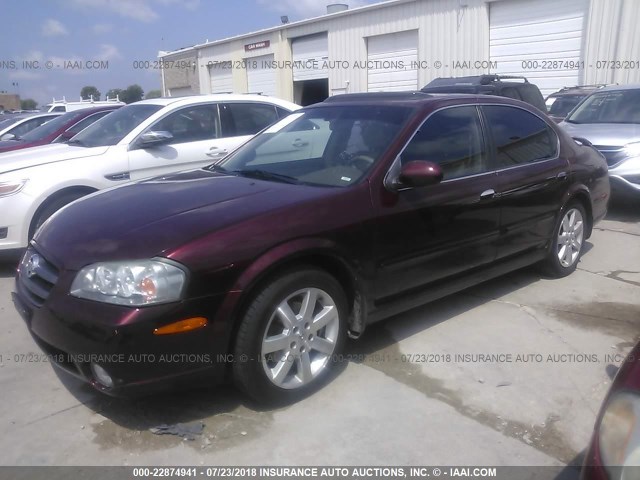 JN1DA31A42T323558 - 2002 NISSAN MAXIMA GLE/SE MAROON photo 2