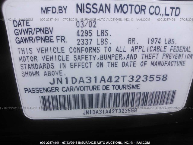 JN1DA31A42T323558 - 2002 NISSAN MAXIMA GLE/SE MAROON photo 9