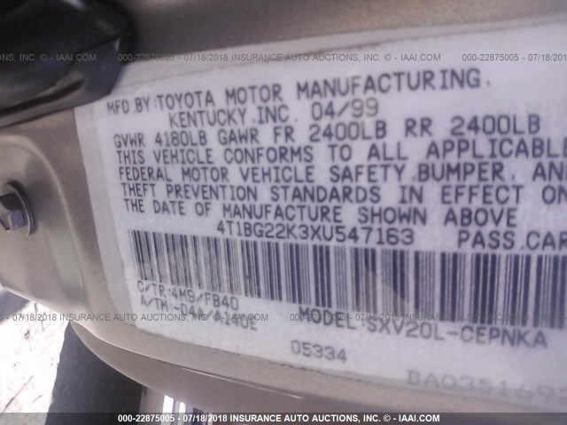 4T1BG22K3XU547163 - 1999 TOYOTA CAMRY CE/LE/XLE 灰色 照片 9