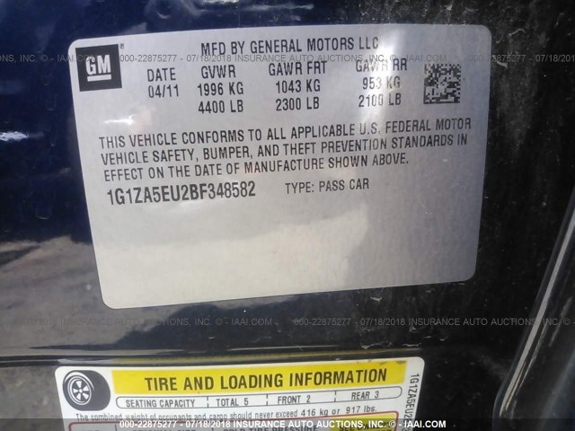 1G1ZA5EU2BF348582 - 2011 CHEVROLET MALIBU LS ლურჯი ფოტო 9