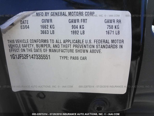 1G1JF52F147335551 - 2004 CHEVROLET CAVALIER LS 黑色 照片 9