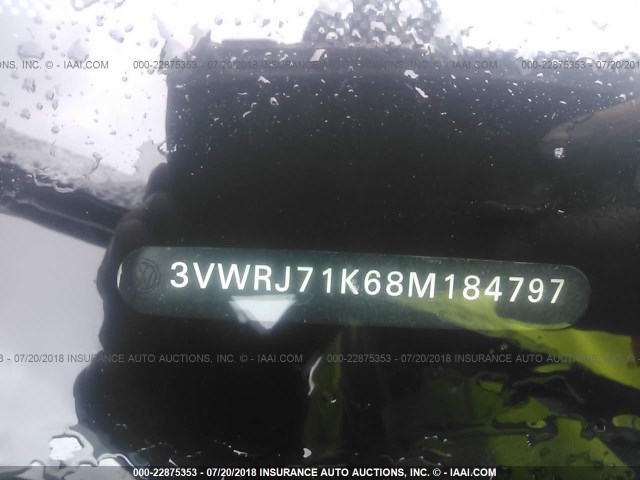 3VWRJ71K68M184797 - 2008 VOLKSWAGEN JETTA WOLFSBURG 黑色 照片 9