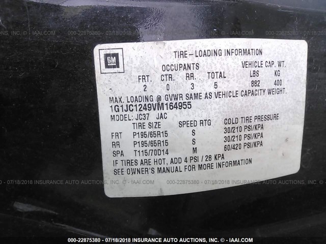 1G1JC1249VM164955 - 1997 CHEVROLET CAVALIER RS BLACK photo 9