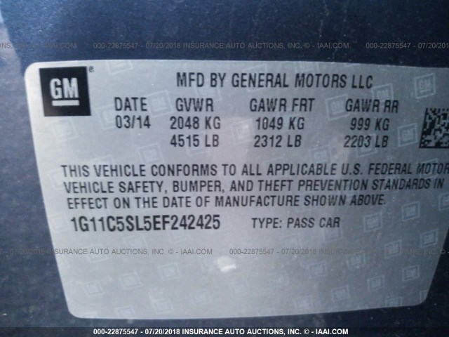 1G11C5SL5EF242425 - 2014 CHEVROLET MALIBU 1LT BLUE photo 9