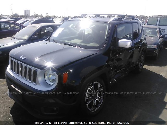 ZACCJADT7GPC77592 - 2016 JEEP RENEGADE LIMITED BLACK photo 2