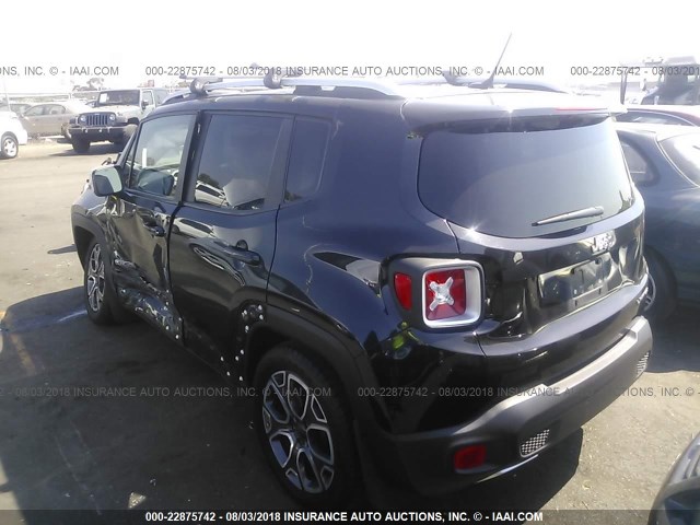 ZACCJADT7GPC77592 - 2016 JEEP RENEGADE LIMITED BLACK photo 3