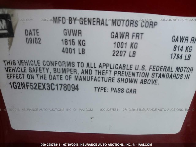 1G2NF52EX3C178094 - 2003 PONTIAC GRAND AM SE1 RED photo 9