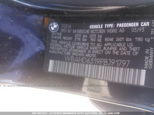 WBAHD6319PBJ91797 - 1993 BMW 525 I AUTOMATIC BLACK photo 9