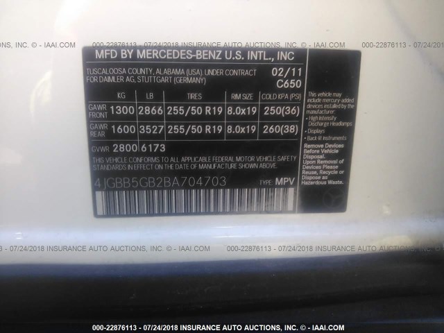 4JGBB5GB2BA704703 - 2011 MERCEDES-BENZ ML 350 WHITE photo 9