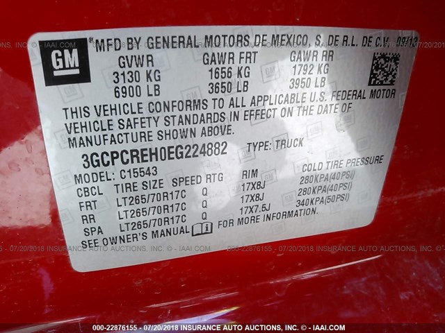 3GCPCREH0EG224882 - 2014 CHEVROLET SILVERADO C1500 LT RED photo 9