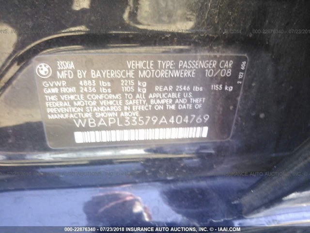 WBAPL33579A404769 - 2009 BMW 335 XI BLACK photo 9