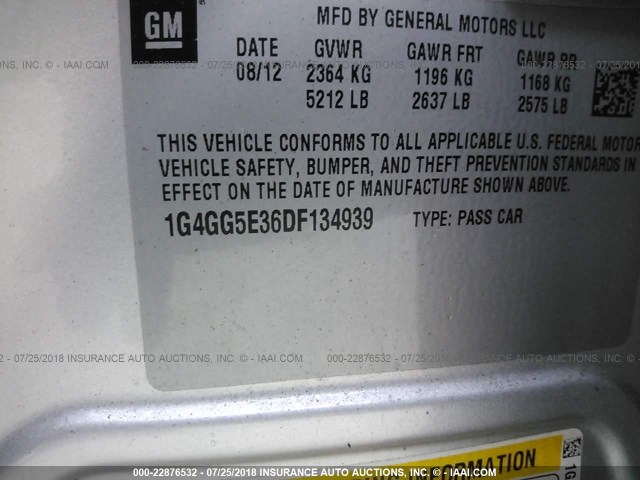 1G4GG5E36DF134939 - 2013 BUICK LACROSSE PREMIUM SILVER photo 9