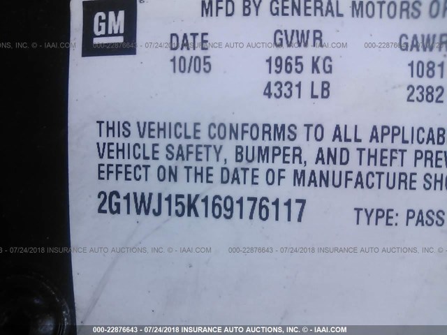 2G1WJ15K169176117 - 2006 CHEVROLET MONTE CARLO LS 黑色 照片 9