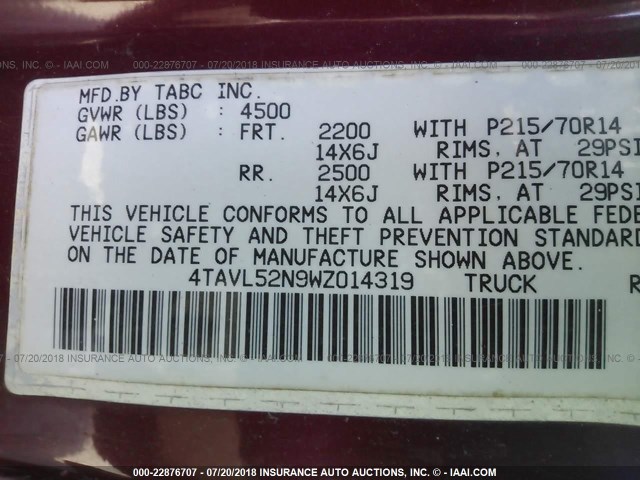 4TAVL52N9WZ014319 - 1998 TOYOTA TACOMA XTRACAB RED photo 9