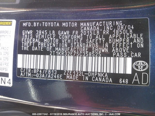 2T1KR32E75C358525 - 2005 TOYOTA COROLLA MATRIX XR Dark Blue photo 9