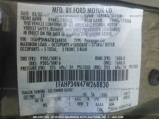 1FAHP34N47W268830 - 2007 FORD FOCUS ZX4/S/SE/SES 灰色 照片 9