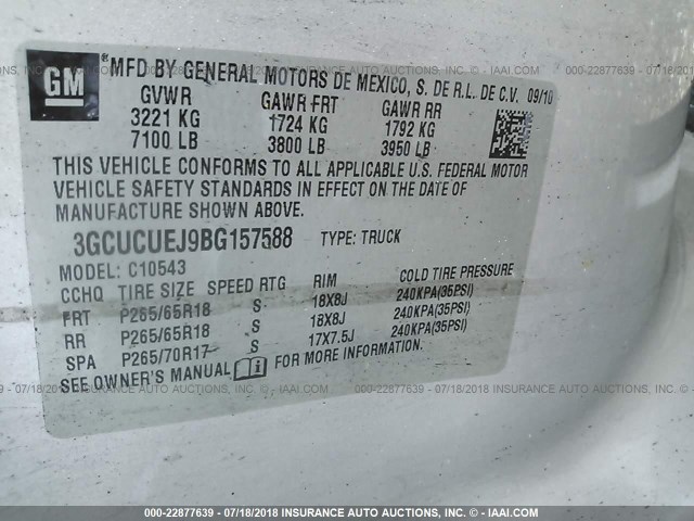 3GCUCUEJ9BG157588 - 2011 CHEVROLET SILVERADO C1500 HYBRID Сріблястий фото 9