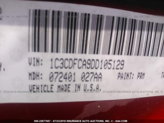 1C3CDFCA9DD105129 - 2013 DODGE DART LIMITED/R/T RED photo 9