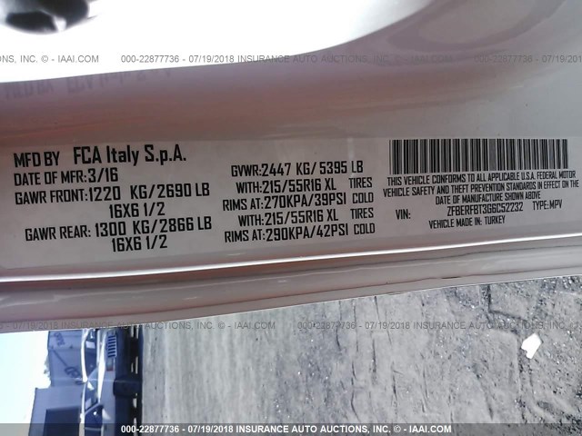 ZFBERFBT3G6C52232 - 2016 RAM PROMASTER CITY SLT 白色 照片 9