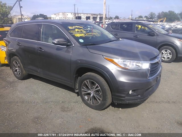 5TDJKRFH4GS343854 - 2016 TOYOTA HIGHLANDER XLE ნაცრისფერი ფოტო 1