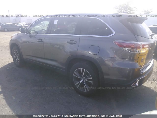 5TDJKRFH4GS343854 - 2016 TOYOTA HIGHLANDER XLE ნაცრისფერი ფოტო 3