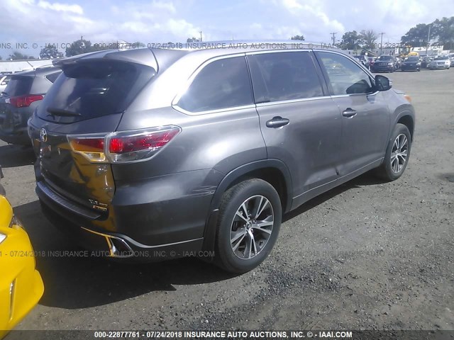 5TDJKRFH4GS343854 - 2016 TOYOTA HIGHLANDER XLE ნაცრისფერი ფოტო 4