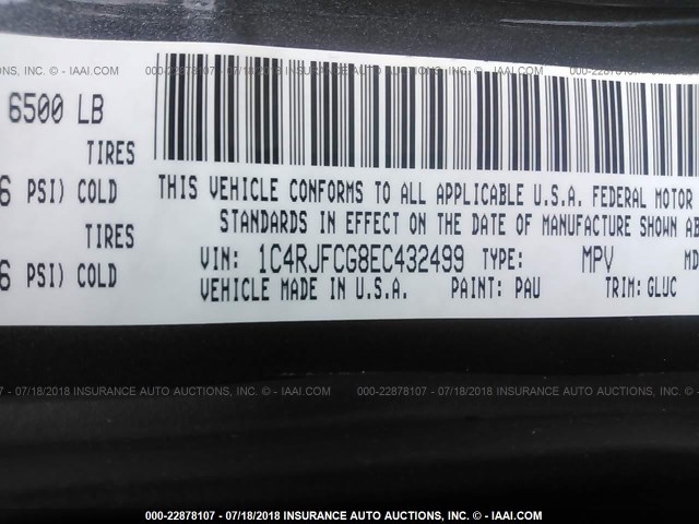 1C4RJFCG8EC432499 - 2014 JEEP GRAND CHEROKEE OVERLAND GRAY photo 9