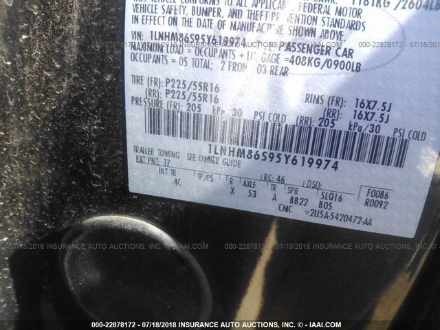 1LNHM86S95Y619974 - 2005 LINCOLN LS 黑色 照片 9