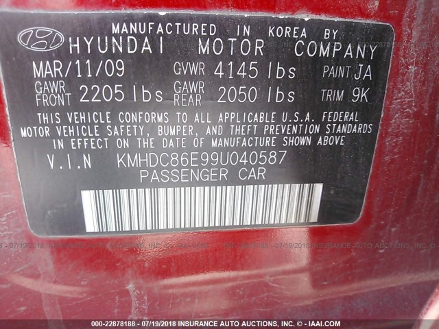 KMHDC86E99U040587 - 2009 HYUNDAI ELANTRA TOURING  RED photo 9