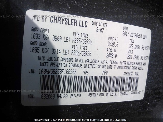 1A8HW58258F106305 - 2008 CHRYSLER ASPEN LIMITED BLACK photo 9