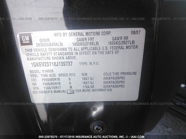 1GKEV23718J139737 - 2008 GMC ACADIA SLT-1 Schwarz Foto 9