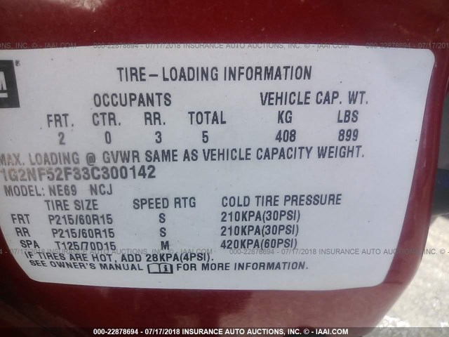 1G2NF52F33C300142 - 2003 PONTIAC GRAND AM SE1 RED photo 9