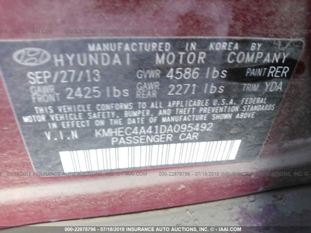 KMHEC4A41DA095492 - 2013 HYUNDAI SONATA HYBRID RED photo 9