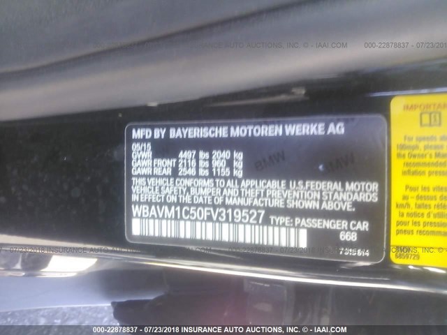 WBAVM1C50FV319527 - 2015 BMW X1 SDRIVE28I BLACK photo 9