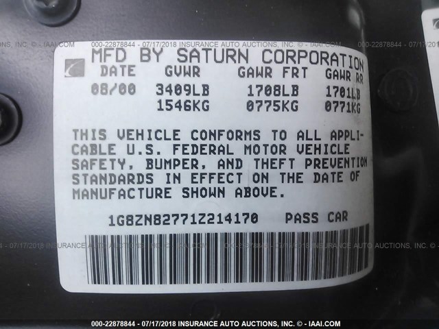 1G8ZN82771Z214170 - 2001 SATURN SW2 WHITE photo 9