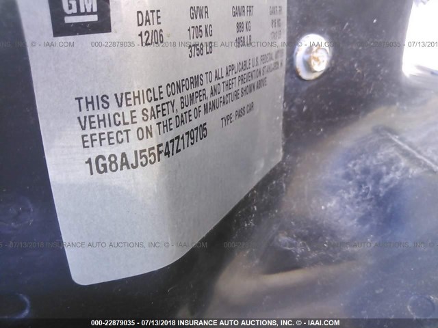 1G8AJ55F47Z179705 - 2007 SATURN ION LEVEL 2 Qara foto 9