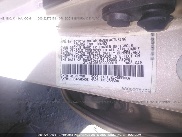 2T1AE09E3PC000319 - 1993 TOYOTA COROLLA LE/DX 棕色 照片 9