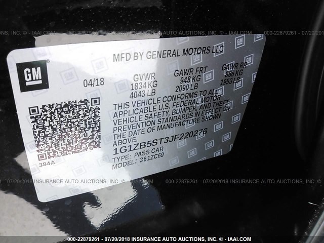 1G1ZB5ST3JF220276 - 2018 CHEVROLET MALIBU LS Qara foto 9