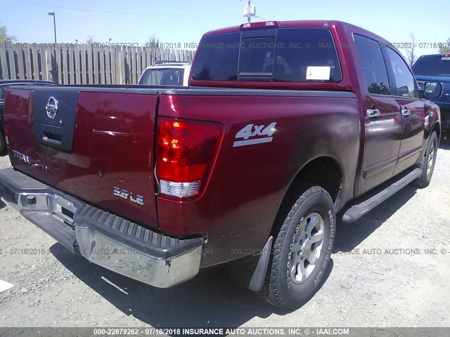 1N6AA07B94N501418 - 2004 NISSAN TITAN XE/SE/LE RED photo 4