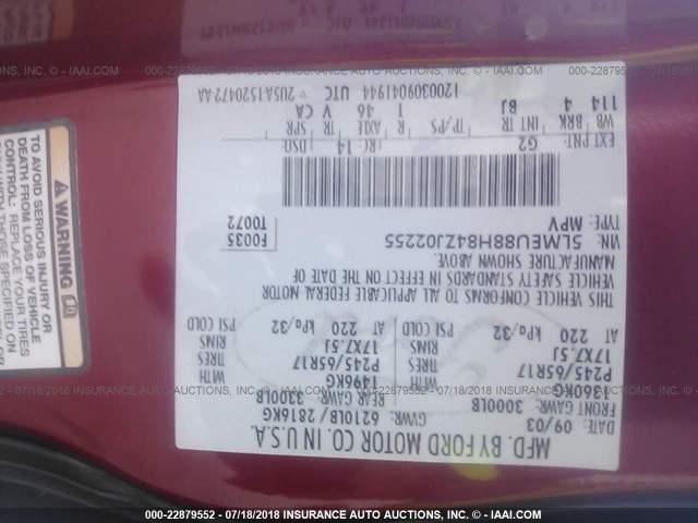 5LMEU88H84ZJ02255 - 2004 LINCOLN AVIATOR 红色 照片 9