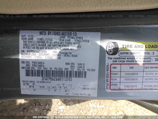 3FAFP06Z66R113705 - 2006 FORD FUSION S GREEN photo 9