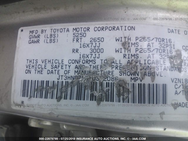 JT3HN87R010352086 - 2001 TOYOTA 4RUNNER LIMITED GOLD photo 9