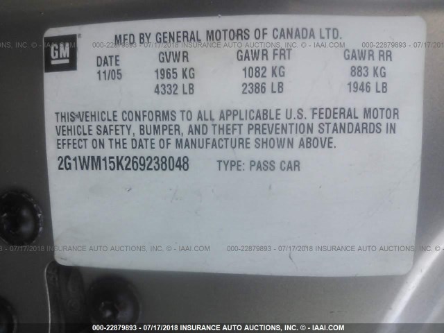 2G1WJ15K569233211 - 2006 CHEVROLET MONTE CARLO LS 棕色 照片 9