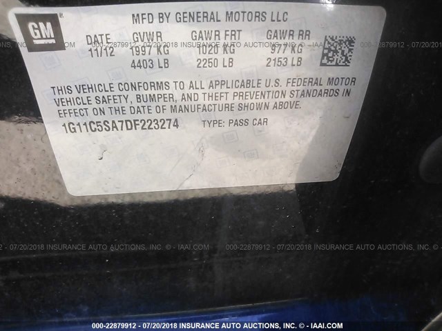 1G11C5SA7DF223274 - 2013 CHEVROLET MALIBU 1LT 黑色 照片 9