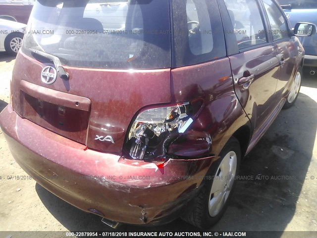 JTKKT624565007680 - 2006 TOYOTA SCION XA MAROON photo 6