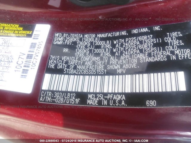 5TDBA22C85S051551 - 2005 TOYOTA SIENNA XLE/XLE LIMITED RED photo 9