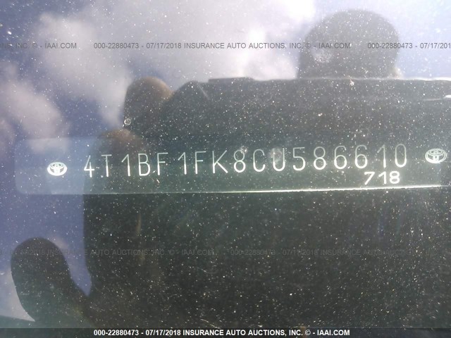 4T1BF1FK8CU586610 - 2012 TOYOTA CAMRY SE/LE/XLE BLACK photo 9