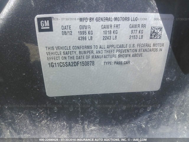 1G11C5SA2DF150878 - 2013 CHEVROLET MALIBU 1LT 灰色 照片 9